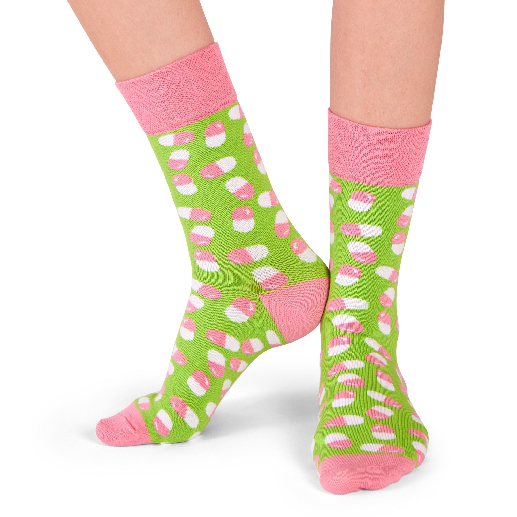 Pillen Socken hellgrün / rosa