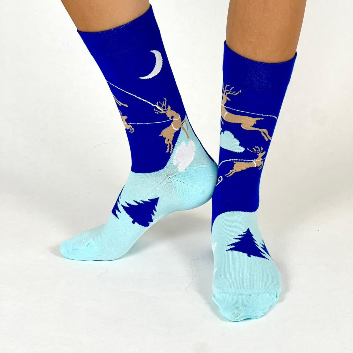 Flying Santa Socken blau 🦌🎅🏼🛷