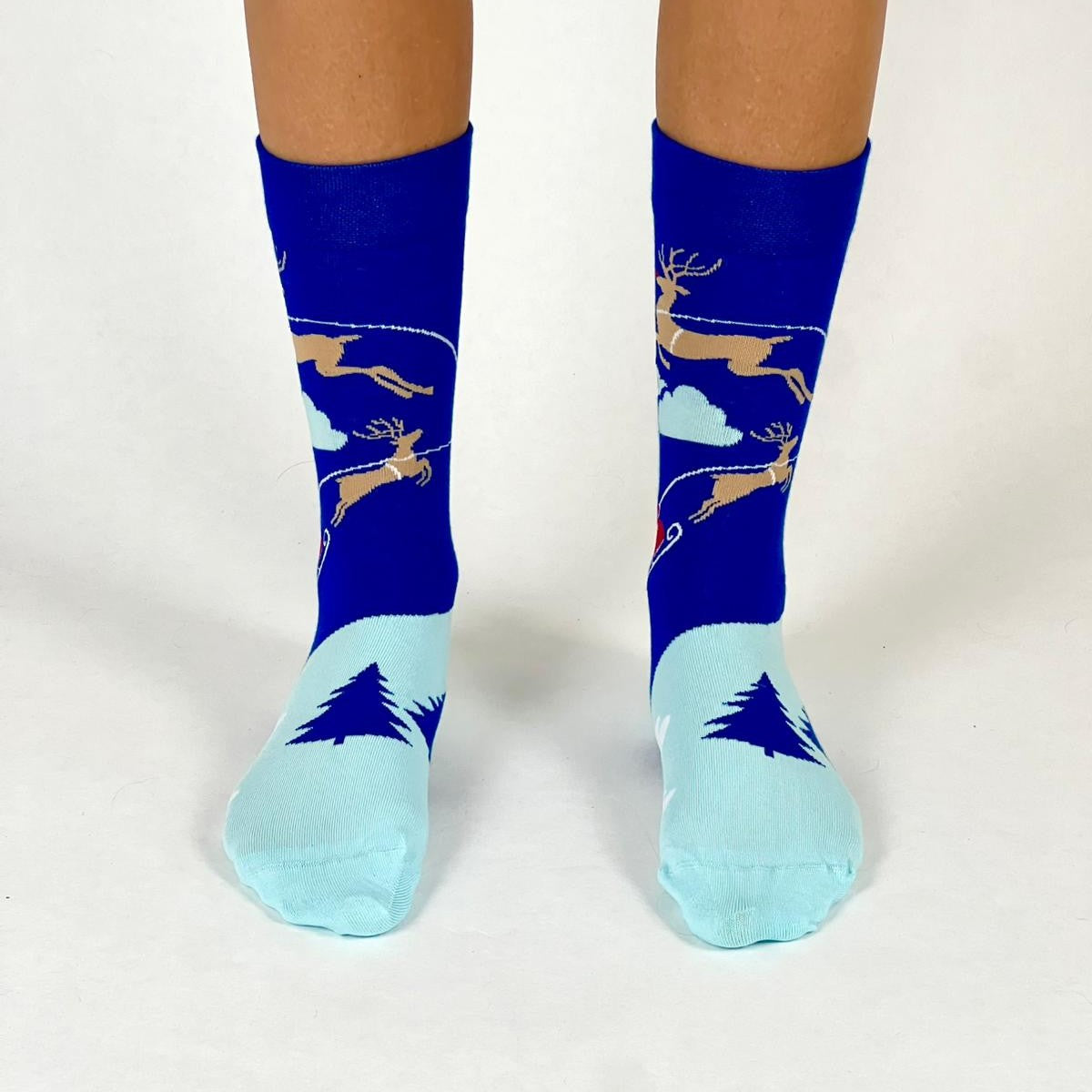 Flying Santa Socken blau 🦌🎅🏼🛷