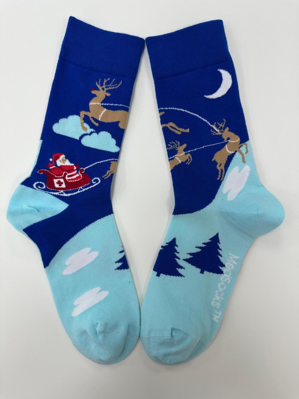 Flying Santa Socken blau 🦌🎅🏼🛷